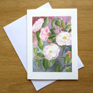 Camellias greeting card back mockup