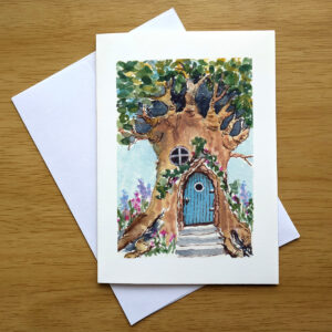 Come For Tea at My Tree greeting card front mockup