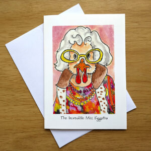 The Incredible Miss Eggatha greeting card front mockup