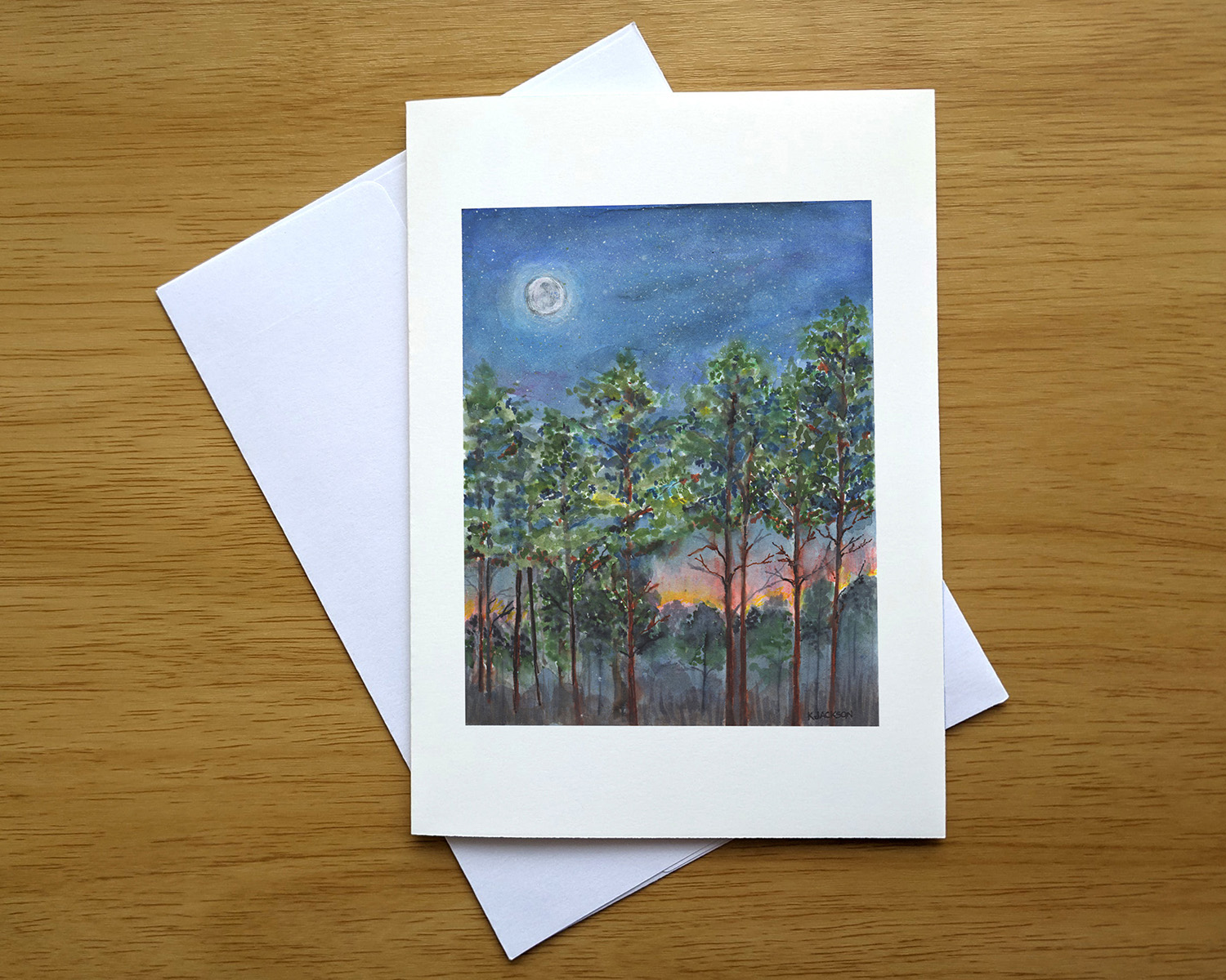 Full Moon Over Carolina Pines greeting card front mockup Full Moon Over Carolina Pines greeting card front mockup