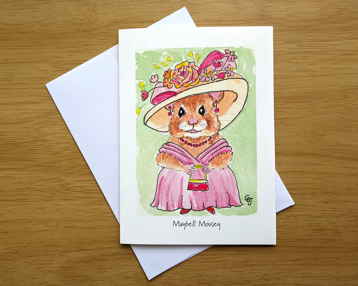 Maybell Mousey greeting card front mockup Maybell Mousey greeting card front mockup