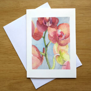 Peach Orchids greeting card front mockup