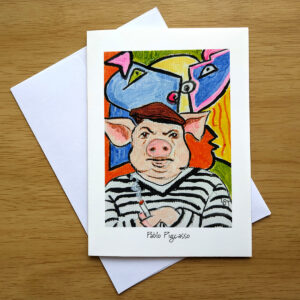 Pablo Pigcasso greeting card front mockup