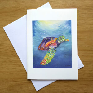 Rainbow Sea Turtle greeting card back mockup