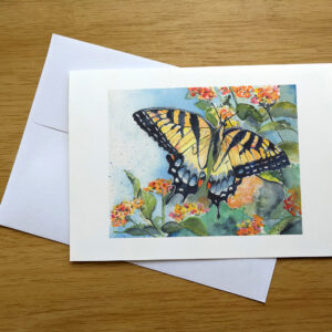 Swallowtail butterfly on Lantana greeting card front mockup