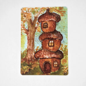 Acorn Fairy House 4 inch vinyl sticker painted by Kathleen Jackson