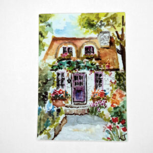 Cottage Bliss 4 inch vinyl sticker painted by Kathleen Jackson