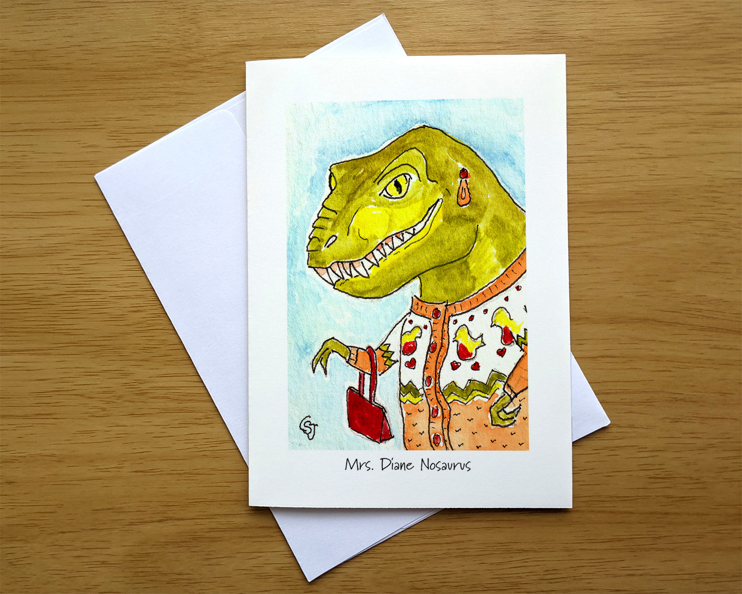 Mrs. Diane Nosaurus greeting card front Mrs. Diane Nosaurus greeting card front