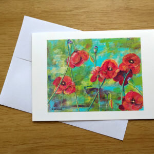 Front of the Poppies greeting card. Original art by Kathleen Jackson