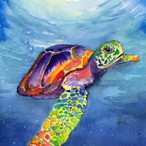 Rainbow Sea Turtle watercolor painting by Kathleen Jackson
