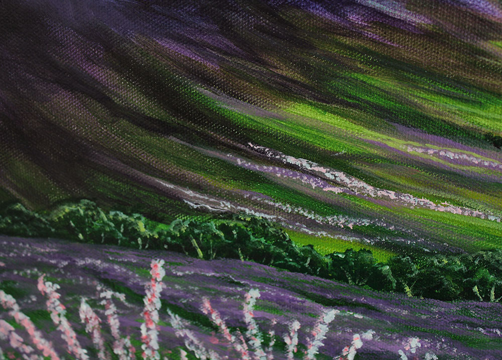 A detail of Scottish Heather Acrylic 12 inch x 24 inch painting showing a section of the paining. A detail of Scottish Heather Acrylic 12 inch x 24 inch painting showing a section of the paining.
