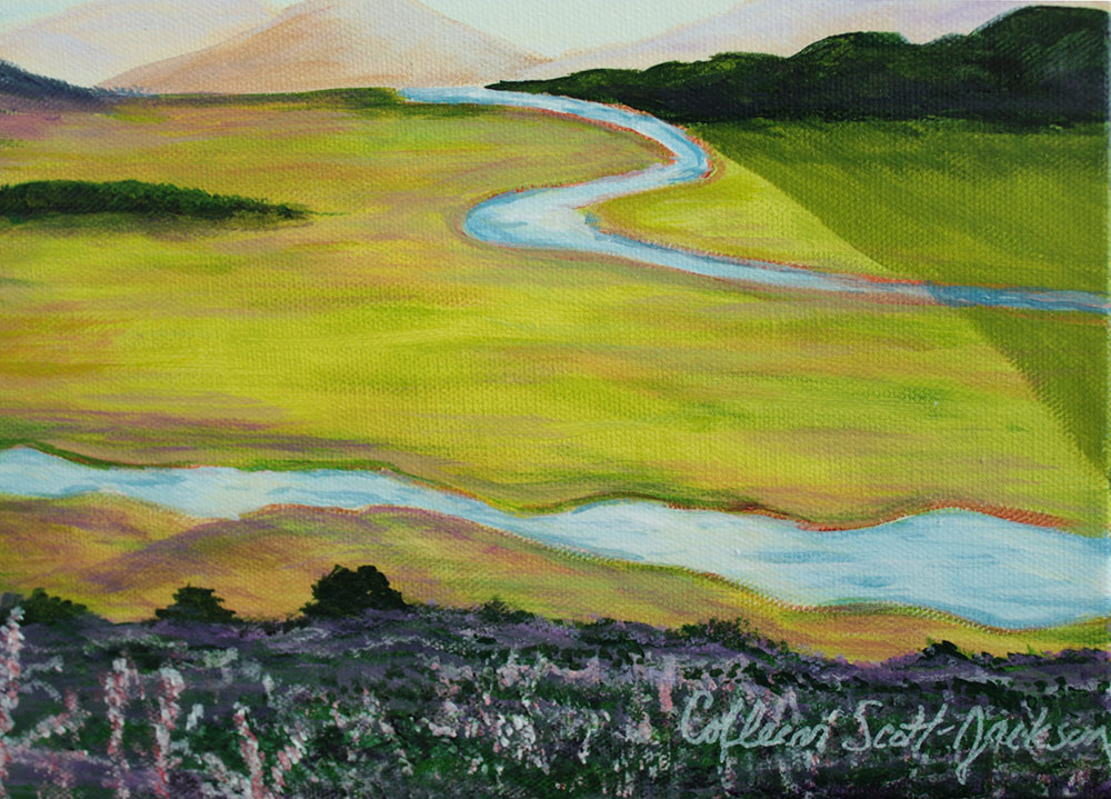 A detail of Scottish Heather Acrylic 12 inch x 24 inch painting showing the signature of Colleen Scott-Jackson A detail of Scottish Heather Acrylic 12 inch x 24 inch painting showing the signature of Colleen Scott-Jackson