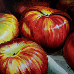 Tempting Red Acrylic Painting 13.75 inch tall by 17.75 wide canvas painted by Colleen Scott-Jakcson