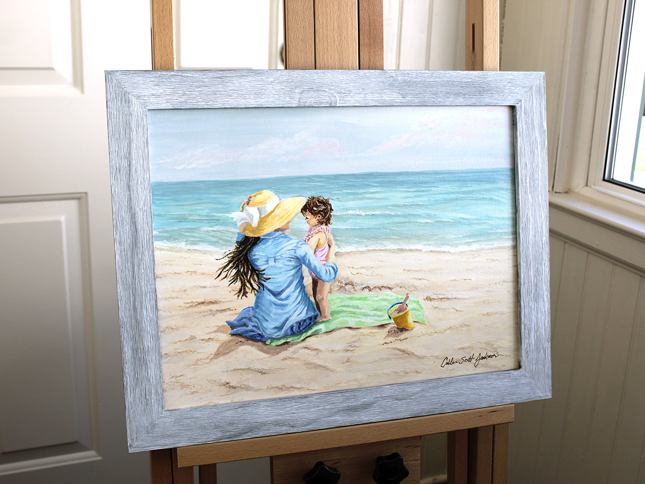 Tender Winds acrylic painting framed art on easel Tender Winds acrylic painting framed art on easel