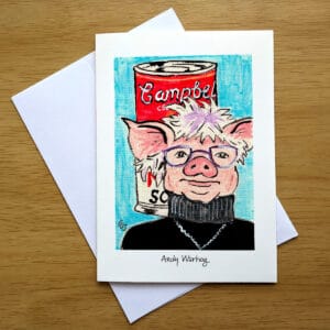 Andy Warhog greeting card front. Art by Colleen Scott-Jackson