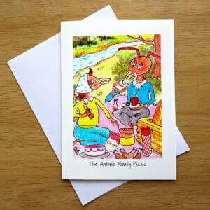 The Antonio Family Picnic greeting card front. Art by Colleen Scott-Jackson