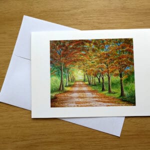 Autumn Afternoon greeting card front. Art painted by Colleen Scott-Jackson in acrylics