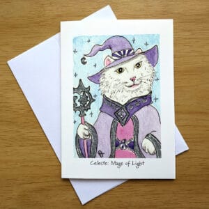 Celeste: Mage of Light greeting card front. Art by Colleen Scott-Jackson