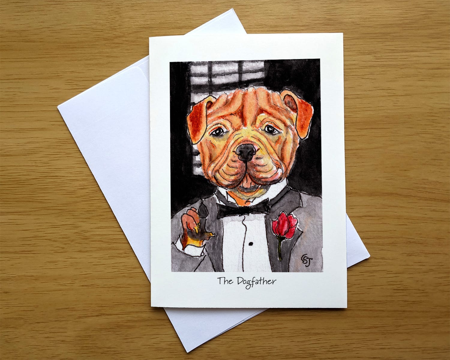 The Dogfather greeting card front. Artwork by Colleen Scott-Jackson The Dogfather greeting card front. Artwork by Colleen Scott-Jackson