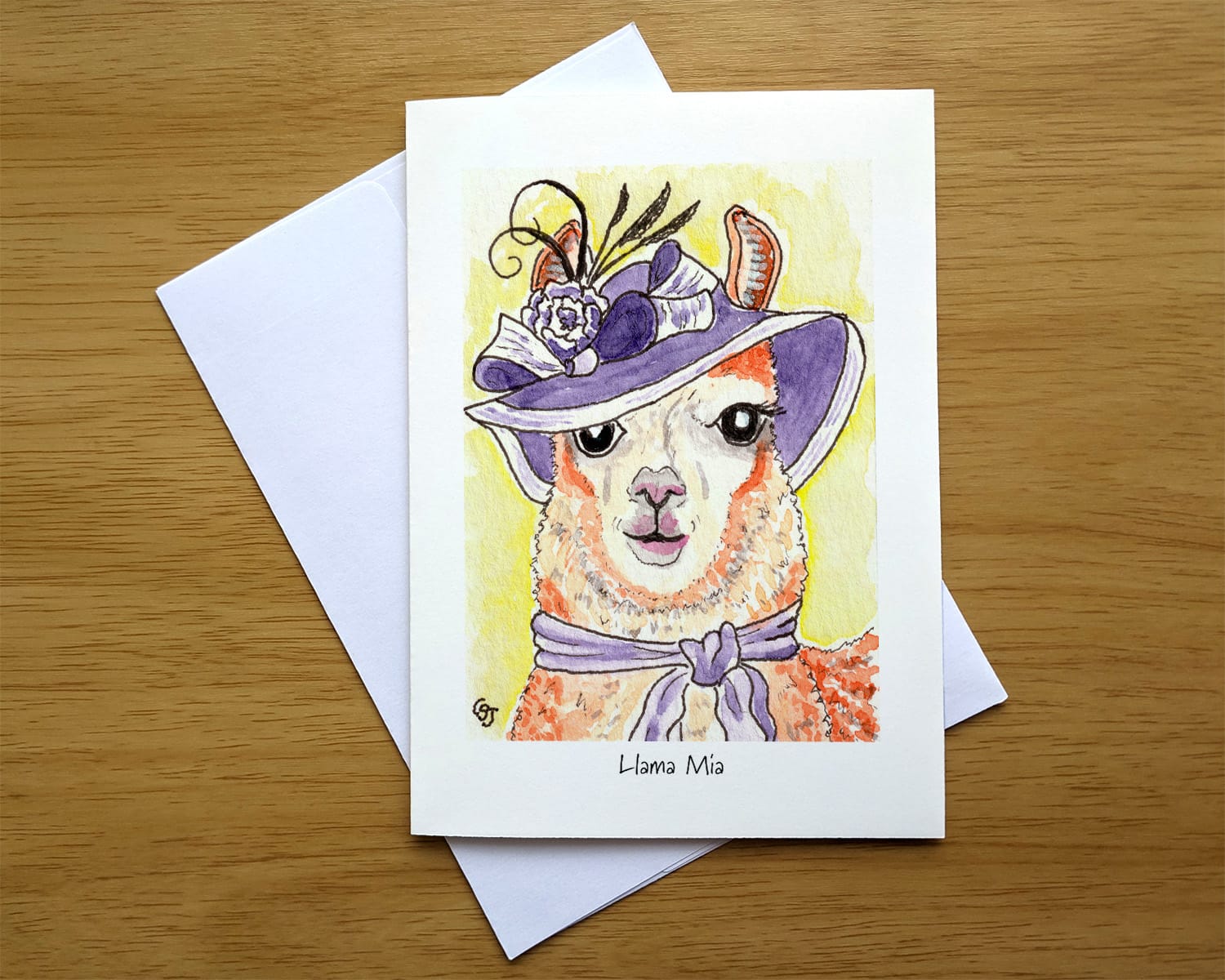 Llama Mia greeting card front. Art by Colleen Scott-Jackson Llama Mia greeting card front. Art by Colleen Scott-Jackson