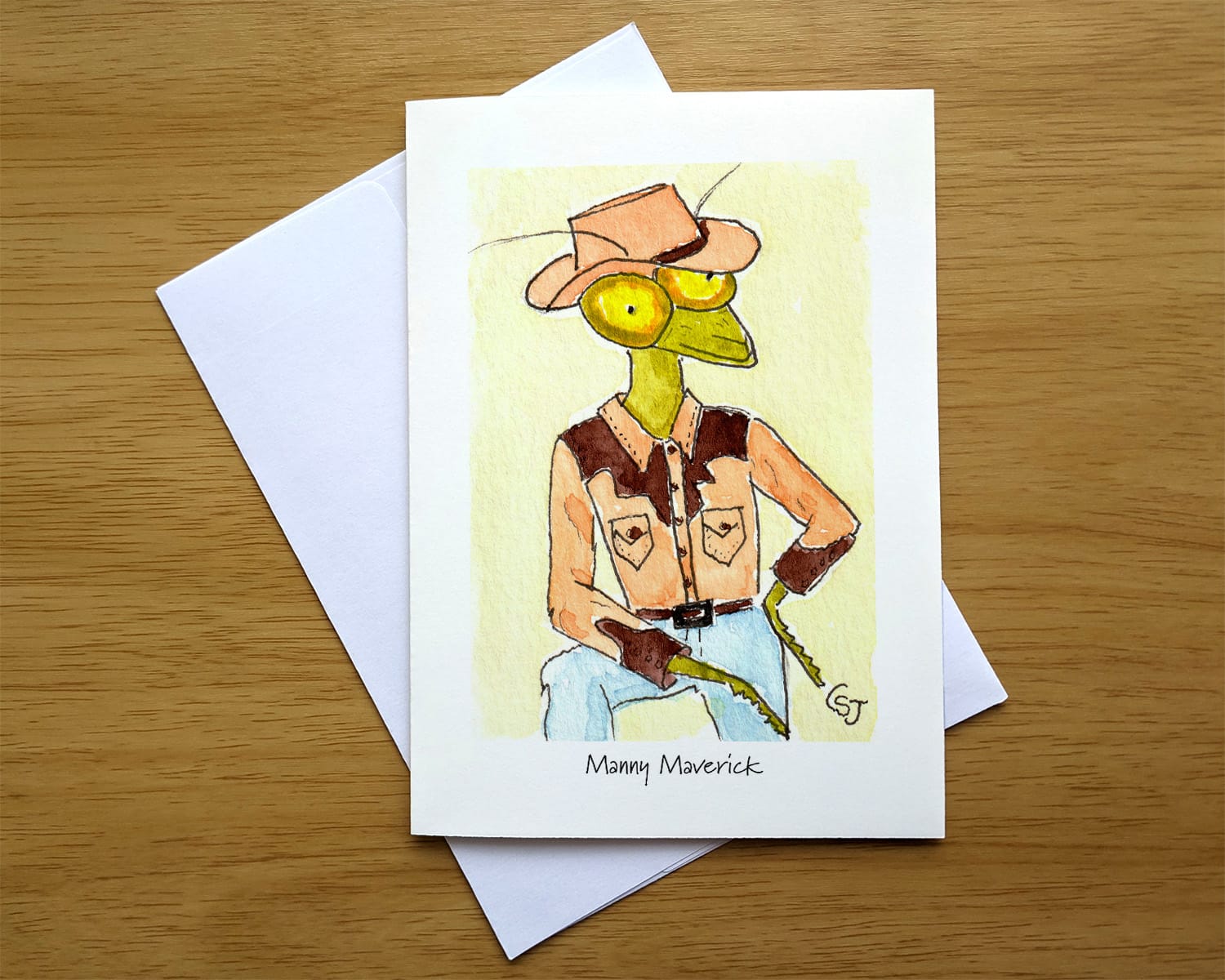 Manny Maverick greeting card front. Art by Colleen Scott-Jackson Manny Maverick greeting card front. Art by Colleen Scott-Jackson