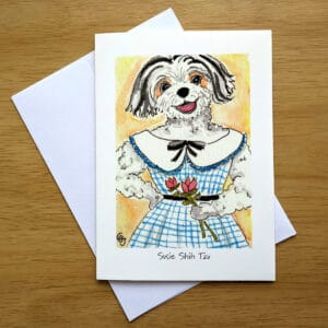 Susie Shih Tzu greeting card front. Art by Colleen Scott-Jackson