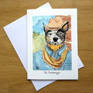 Tex Treatmonger greeting card front. Art by Colleen Scott-Jackson