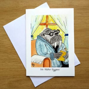 Mr. Walter Eggmen greeting card front. Art by Colleen Scott-Jackson
