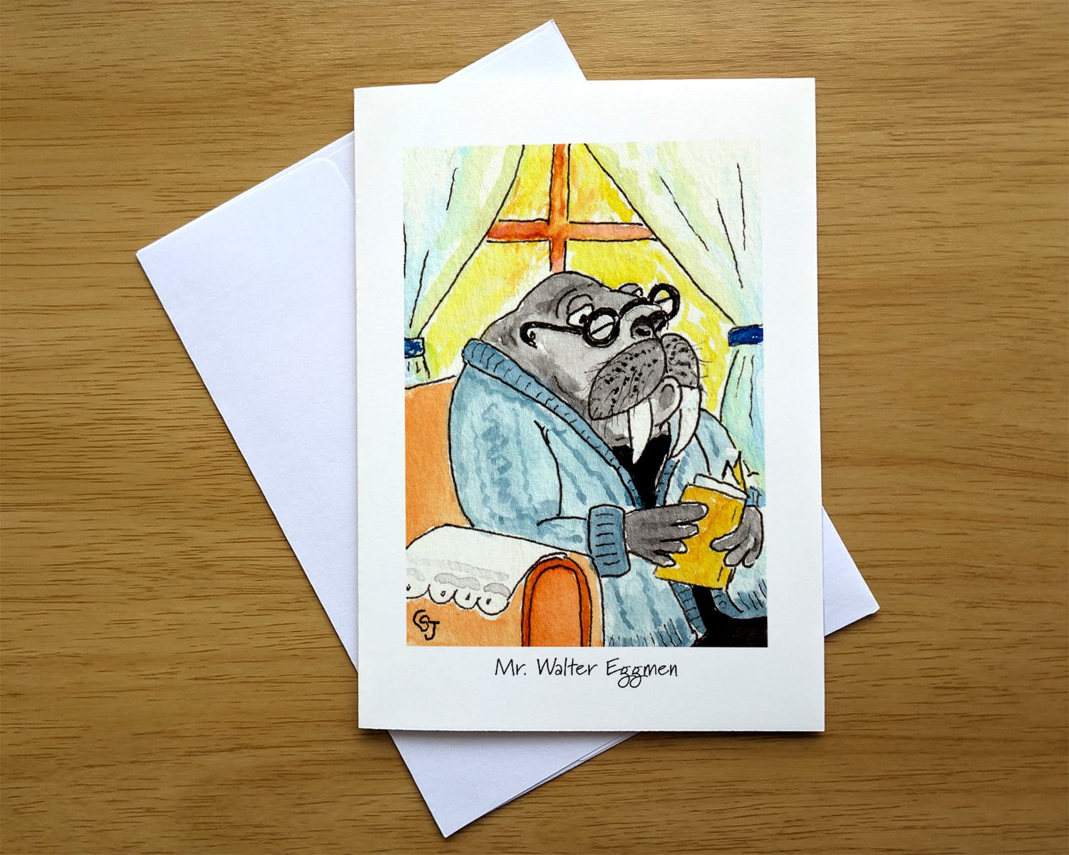 Mr. Walter Eggmen greeting card front. Art by Colleen Scott-Jackson Mr. Walter Eggmen greeting card front. Art by Colleen Scott-Jackson